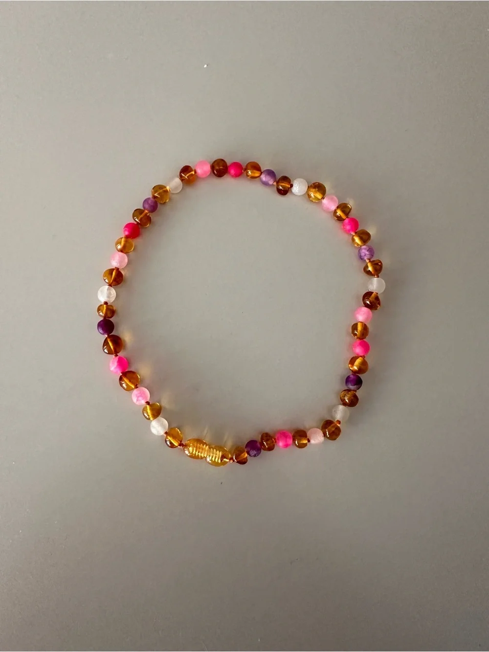 Multicolor Jade Teething Necklace with Gold Accent